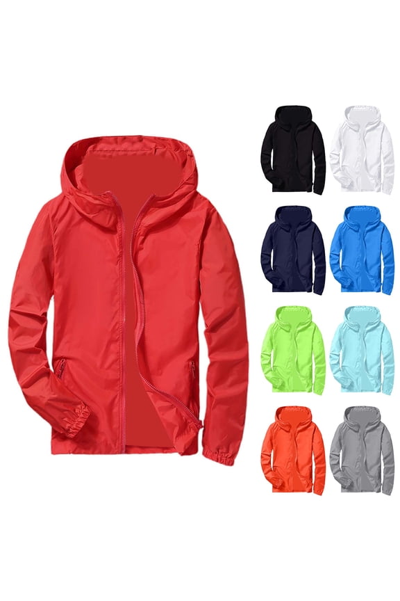 Windbreaker Jackets for Men Lightweight Reflective Zipper Outdoor Hiking Cycling Sport Hooded Coat Black M