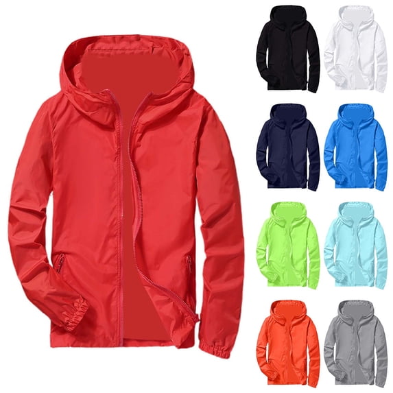 Windbreaker Jackets for Men Lightweight Reflective Zipper Outdoor Hiking Cycling Sport Hooded Coat Grey XXL