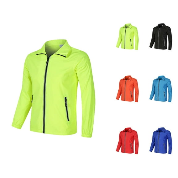 Windbreaker Jackets for Men Long Sleeve Windproof Outdoor Casual Zip Up Collared Jacket with Pockets Outerwear Coat