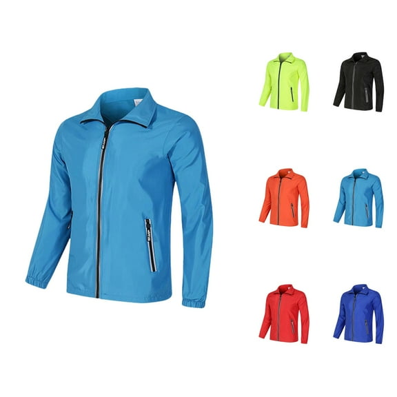 Windbreaker Jackets for Men Long Sleeve Windproof Outdoor Casual Zip Up Collared Jacket with Pockets Outerwear Coat