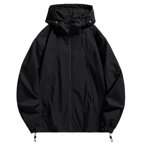 Windbreaker Jackets for Men Long Sleeved Hooded Zipper Drawstring Pocket Outdoor Jacket Coat Windbreaker Men Black 3XL