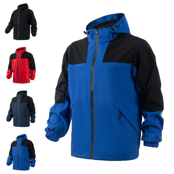 Windbreaker Jackets for Men Man Solid Color Sports Windbreaker Drawstring Pockets Hooded Outdoor Jacket Coat Windbreaker Men Blue M