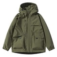 thumbnail image 1 of Windbreaker Jackets for Men Oversized Cargo Multi Pocket Hooded Outdoor Windbreaker Light Water Resistant Street Camping Jacket Olive Green S, 1 of 8