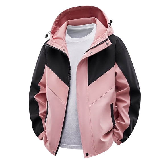 Windbreaker Jackets for Men Oversized Casual Hooded Windbreaker Lightweight Elastic Cuff Street Commute Jacket Pink XL