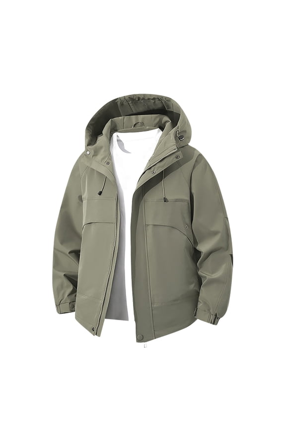 Windbreaker Jackets for Men Oversized Snap-Zip Hooded Windbreaker Breathabl Elastic Cuff Casual Camping Jacket Olive Green S