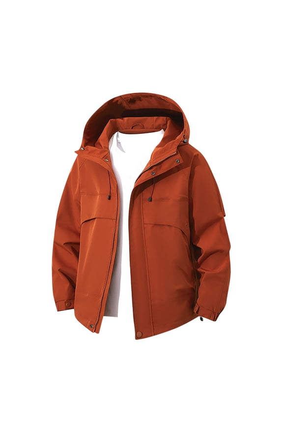 Windbreaker Jackets for Men Oversized Snap-Zip Hooded Windbreaker Breathabl Elastic Cuff Casual Camping Jacket Orange XS