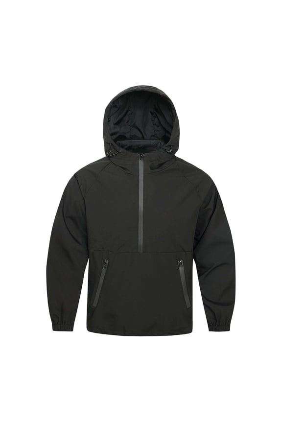 Windbreaker Jackets for Men Solid Hooded Half-Zip Anorak Windbreaker Lightweight Packable Diagonal Zipper Pockets Travel Commute Jacket Black S