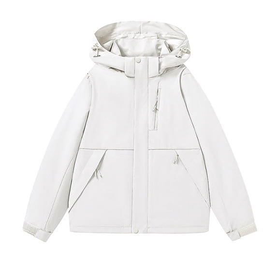 Windbreaker Jackets for Men Solid Minimalist Hooded Hiking Windbreaker Waterproof Adjustable Cuff Commute Travel Coat White XL