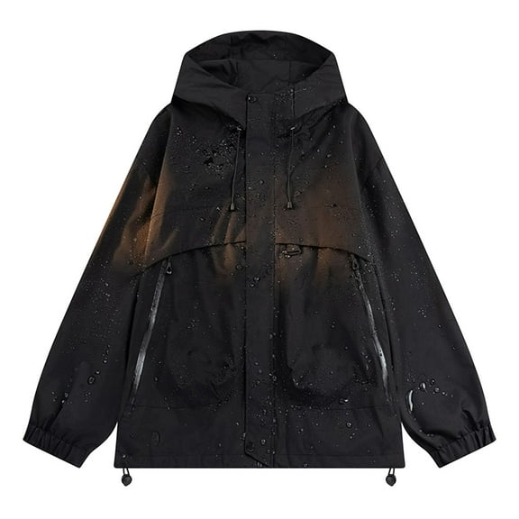 Windbreaker Jackets for Men Unisex Fashion Long Sleeves Hooded Solid Zipper Cardigan Outdoor Workwear Trench Coat Mens Windbreaker Jackets Black XL