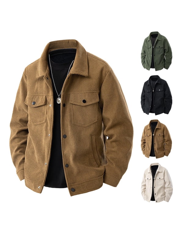Windbreaker Jackets for Men with Pockets Big and Tall Solid Color Long Sleeve Warm Velvet Sport Work Jacket Coat Army Green 3XL