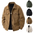 thumbnail image 1 of Windbreaker Jackets for Men with Pockets Big and Tall Solid Color Long Sleeve Warm Velvet Sport Work Jacket Coat Beige 5XL, 1 of 9