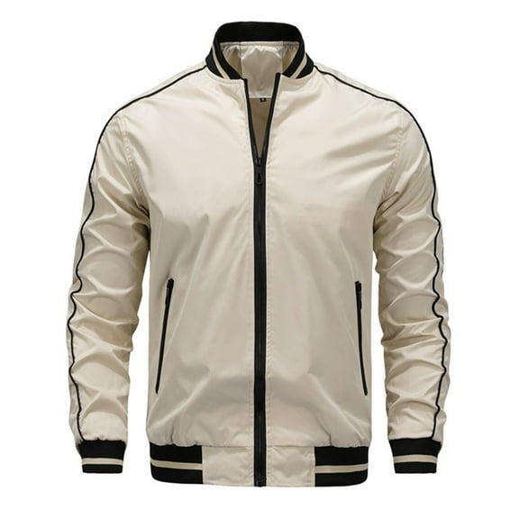 Windbreaker Jackets for Men with Zipper Pockets Long Sleeve Zip Up Coats Mens Casual Color Block Mock Neck No Hood Athletic Baseball Jacket