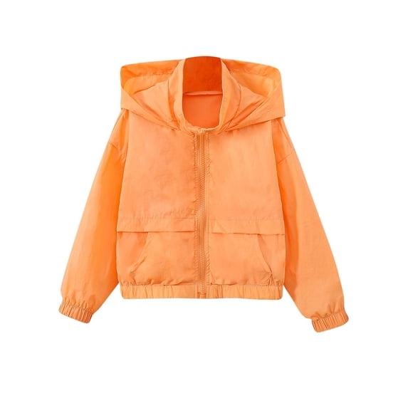 Windbreaker Jackets for Toddlers with Pocket Long Sleeve Zip up Windproof Fall Soft Comfy Coat for Boys Girls Orange 9 Years
