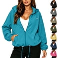 thumbnail image 1 of Windbreaker Jackets for Women, Zip up Hooded Outerwear with Pockets, Water Resistant & Sun Protection Design, Outdoor Hiking Wear | VerBelle,Blue 3XL, 1 of 9