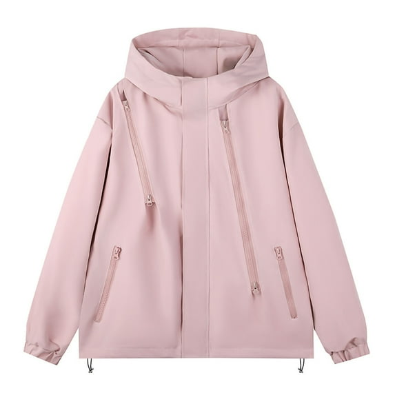Windbreaker Men Casual Jacket Loose Outdoor Jacket Long Sleeved Hooded Casual Jacket/jacket Pink XL Windbreaker Front-Zip Jacket