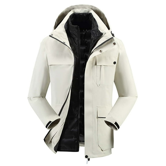 Windbreaker Men Detachable Cap And Windproof Thick Three-in-one Jacket Outdoor Sports Warm Jacket Windbreaker Front-Zip Jacket White 2XL