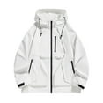 thumbnail image 1 of Windbreaker Men Fashion Casual Solid Color Pockets Zipper Jacket Long Sleeve Hooded Casual Outwear Coat White 4XL Windbreaker Front-Zip Jacket, 1 of 4