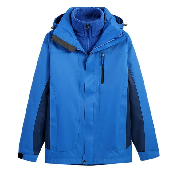 Windbreaker Men Fashion Fallow Three-In-One Two-Piece Outdoor Jacket Long Sleeved Coat Windbreaker Front-Zip Jacket Blue S