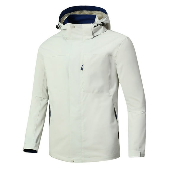 Windbreaker Men ManSolid Color Water Resistance Drawstring Pockets Hooded Outdoor Jacket Coat Windbreaker Jackets for Men White 5XL