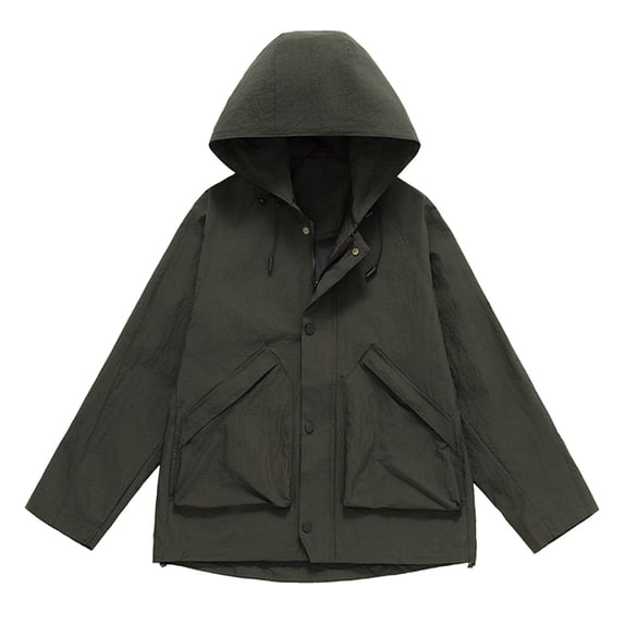 Windbreaker Men Solid Color Outdoors Shoulder Insert Mountaineering Wearproof Warm Zipper Multi-pocket Coat Long Sleeve Jacket Army Green L Windbreaker Front-Zip Jacket