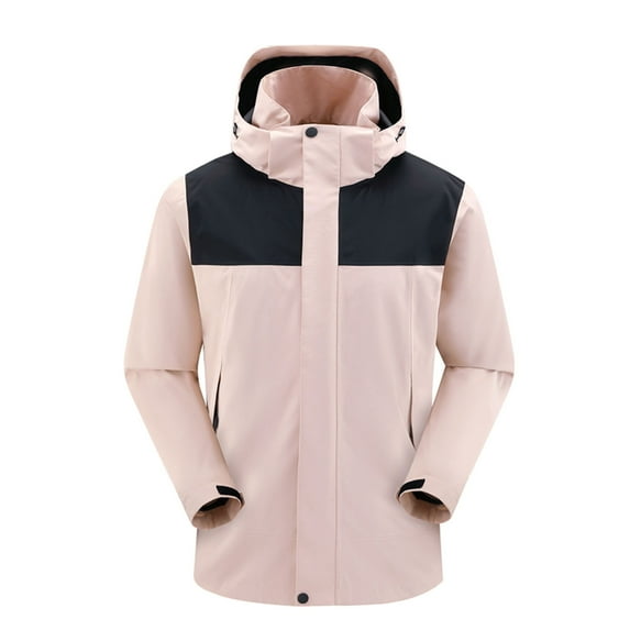 Windbreaker Men Splice Solid Color Outdoors Mountaineering Wearproof Warm Zipper Multi-pocket Coat Long Sleeve Jacket Pink 4XL Windbreaker Jackets for Men