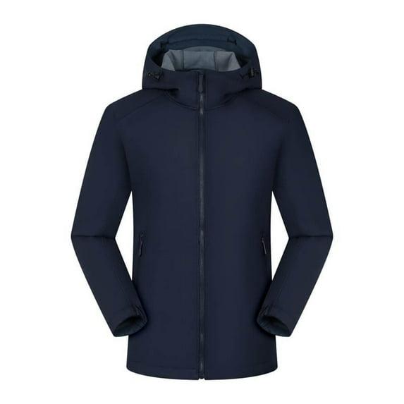 Windbreaker Men Unisex Casual Solid Hooded Zipper Pockets Long Sleeve Sport Coat Jacket Windbreaker Front-Zip Jacket Navy 4XL