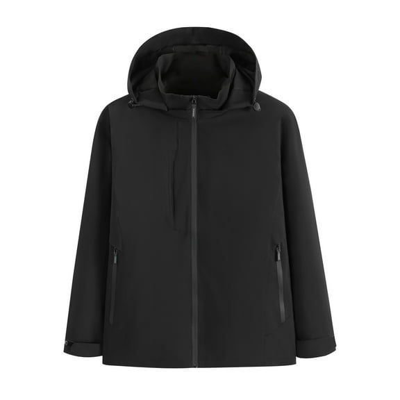 Windbreaker Men Unisex Hooded Long Sleeve Solid Zipper Outdoor Detachable Hardshell Coat Windbreaker Front-Zip Jacket Black M