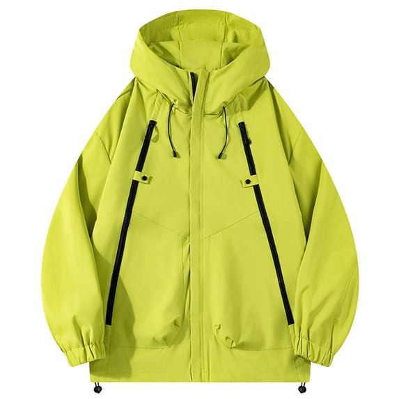 Windbreaker Men Unisex Long Sleeves Hooded Patchwork Zipper Outdoor Workwear Trench Coat Windbreaker Front-Zip Jacket Yellow M