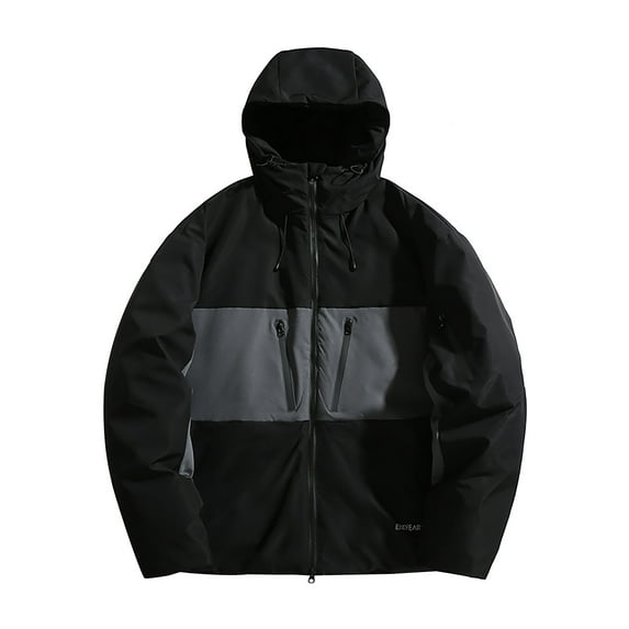 Windbreaker Men Windbreaker Front-Zip Jacket Color Block Thick Windproof Water Proofing Pocket Zipper Outdoor Jacket Black M