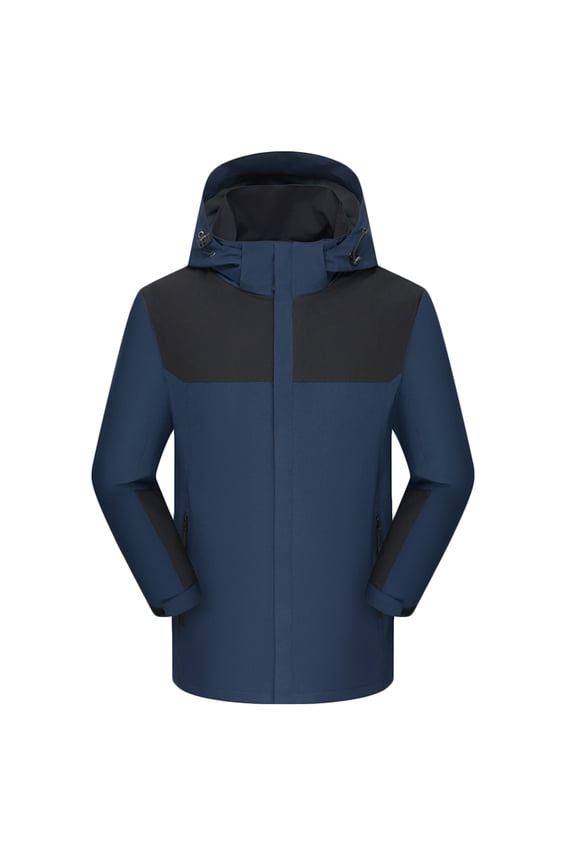 Windbreaker Men's Winter Coats Outerwear Zip Up Blue Rain Jacket Hood Waterproof Mens Coats