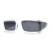 Windbreaker Side Panel Lens Flat Top Narrow Rectangle Sunglasses Clear Black