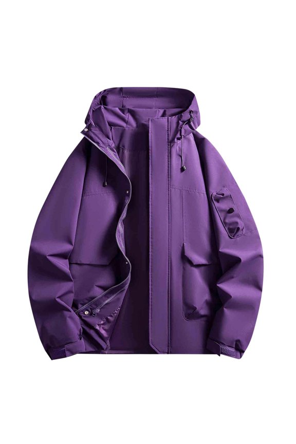 Windbreaker Water Resistant Coats for Men Full Zip Lightweight Drawstring Jackets Casual Classic Fit Hiking Outwears for Travel, Weekend Trips and Everyday Outdoor Wear, Purple, M