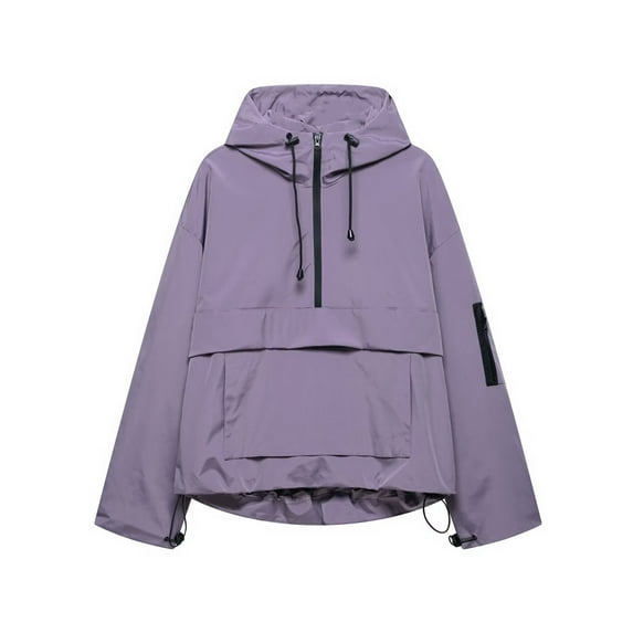 Windbreaker for Women Loose Active Outdoor Hooded Casual Waterproof Fashion Golf Travel Trench Coat Zipper Rain Coat Hiking Lightweight Rain Jacket Purple L