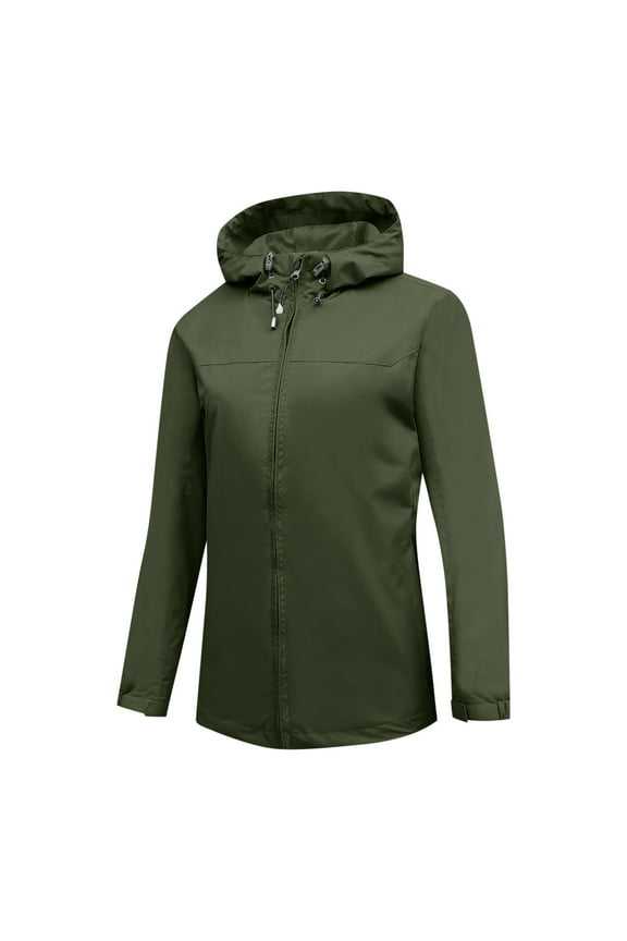 Windbreaker for Women Zipper Rain Coat Hiking Waterproof Fashion Golf Travel Loose Trench Coat Active Outdoor Hooded Casual Lightweight Rain Jacket Army Green L