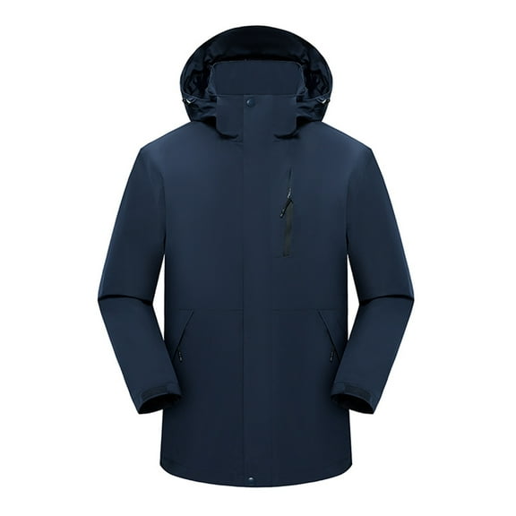 Windbreakers for Men Solid Color Hooded Three-in-one Detachable Multi-pocket Cardigan Relaxation Outdoors Zipper Overcoat Outdoor Jacket Dark Blue M Windbreaker Jacket Men's