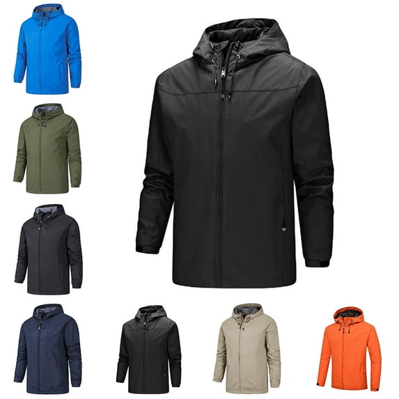 Windbreakers for Men Thin Windbreaker Slim Fitting Zipper Pocket Long Sleeved Hooded Sun Protection Suit Outdoor Sprinter Jacket Coat Gray 5XL Men's Windbreaker Jacket