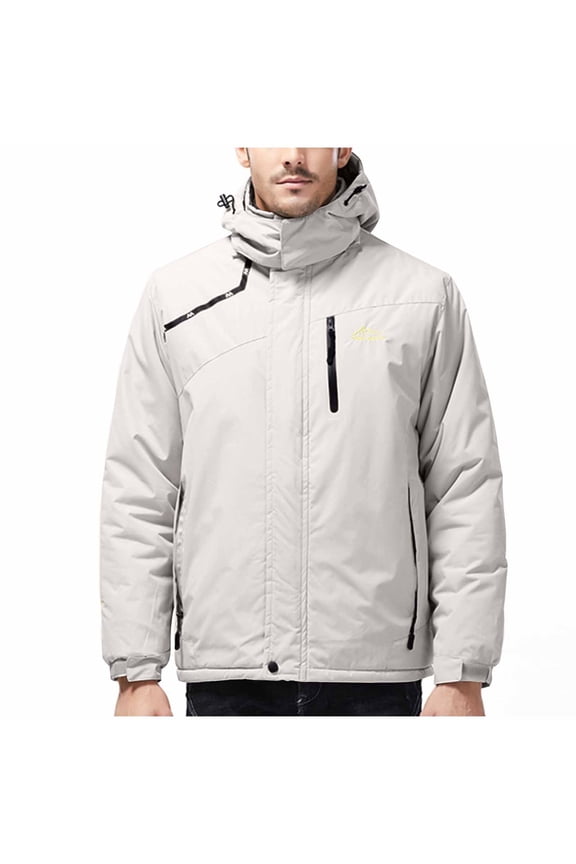 Windbreakers for Men Warm Outdoor Sports Jacket Windproof Hooded Jacket With Fleece Cotton Jacket Skiing Suit Long Sleeved Hooded Casual Jacket White 5XL Windbreaker Jacket Men's