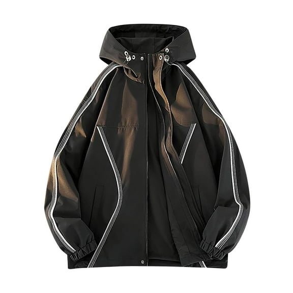 Windbreakers for Men Casual Double Layered Jacket Loose Outdoor Sprinter Long Sleeved Hooded Casual Jacket/jacket Black M Mens Windbreaker