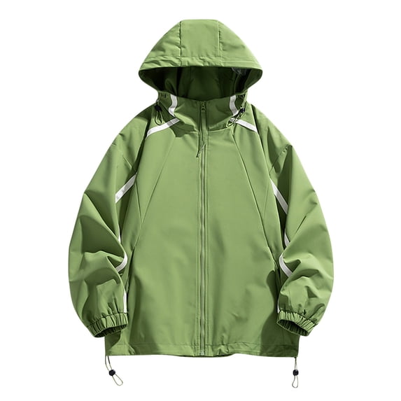Windbreakers for Men Casual Loose Fitting Long Sleeved Zippered Hooded Jacket Green M Windbreaker Jacket Men's