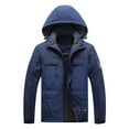 thumbnail image 1 of Windbreakers for Men Casual Patchwork Thicken Multi Pocket Hooded Zipper Windproof Breathable Jacket Dark Blue 2XL Windbreaker Jacket Men's, 1 of 2