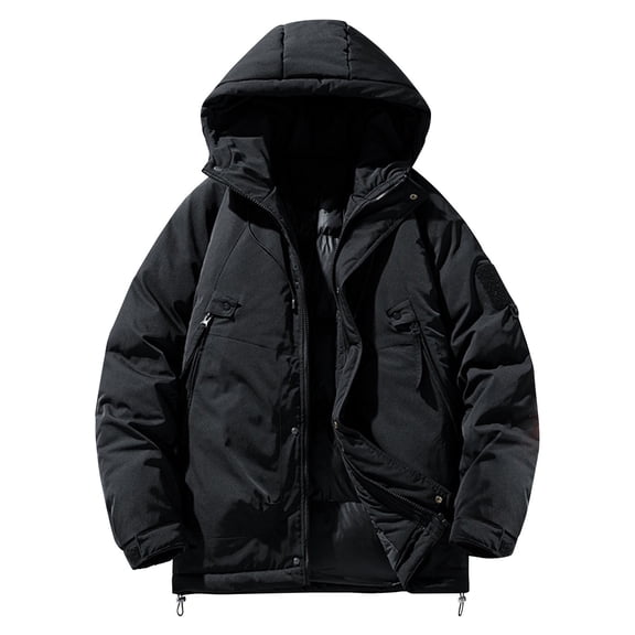 Windbreakers for Men Fashion Casual Outdoor Work Bag Thick Long-sleeved Hooded Casual Coat/jacket Jacket Black XL Mens Windbreaker