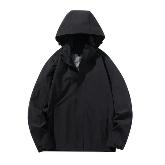 Windbreakers for Men Fashion Casual Solid Color Pockets Zipper Jacket Long Sleeve Hooded Casual Outwear Coat Black S Mens Windbreaker