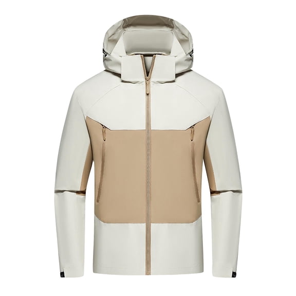 Windbreakers for Men Fashion Casual Solid Color Pockets Zipper Jacket Long Sleeve Hooded Casual Outwear Coat White XL Windbreaker Jacket Men's
