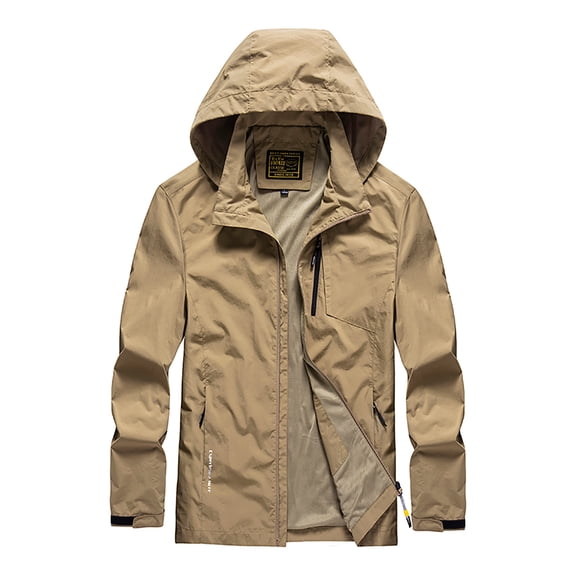 Windbreakers for Men Jacket Outdoor Mountaineering Solid Color Jacket Khaki 4XL Men's Windbreaker Jacket