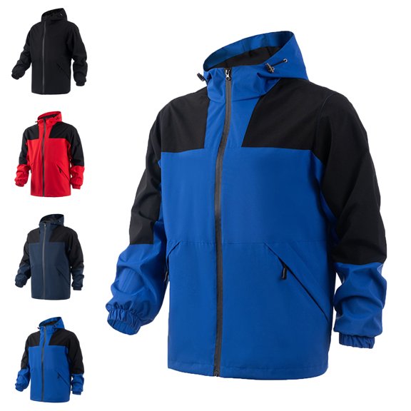 Windbreakers for Men Man Solid Color Sports Windbreaker Drawstring Pockets Hooded Outdoor Jacket Coat Blue 2XL Mens Windbreaker