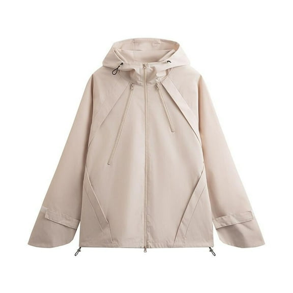 Windbreakers for Men Man Solid Color Water Resistance Drawstring Pockets Hooded Outdoor Coat Beige 4XL Mens Windbreaker
