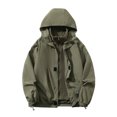 thumbnail image 1 of Windbreakers for Men Man Solid Color Water Resistance Drawstring Pockets Hooded Outdoor Jacket Coat Army Green 3XL Windbreaker Jacket Men's, 1 of 6