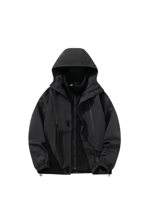 Windbreakers for Men Man Solid Color Water Resistance Drawstring Pockets Hooded Outdoor Jacket Coat Black XL Men's Windbreaker Jacket