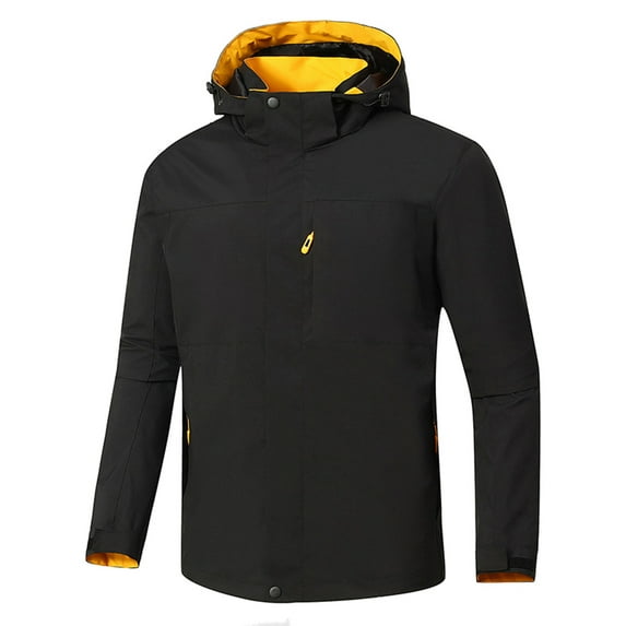 Windbreakers for Men ManSolid Color Water Resistance Drawstring Pockets Hooded Outdoor Jacket Coat Yellow 3XL Men's Windbreaker Jacket