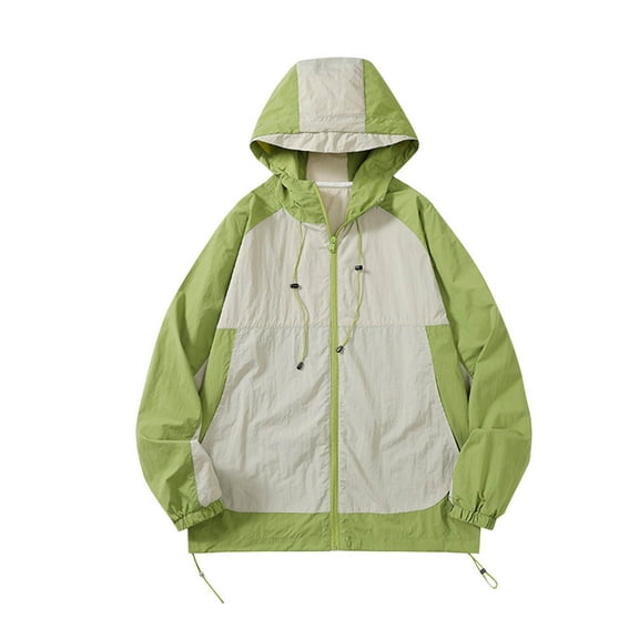 Windbreakers for Men Thin-dry Ventilate Color Contrast Splice Outdoor Jacket Coat Loose Fallow Sun-proof Clothing Green 2XL Windbreaker Jacket Men's